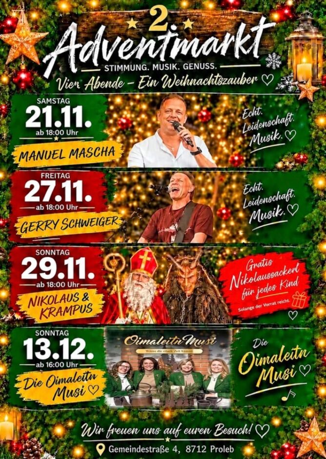 Adventmarkt in Proleb das Programm